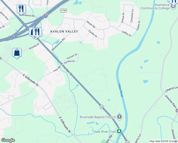 map of restaurants, bars, coffee shops, grocery stores, and more near 1214 Raspberry Run in Graham