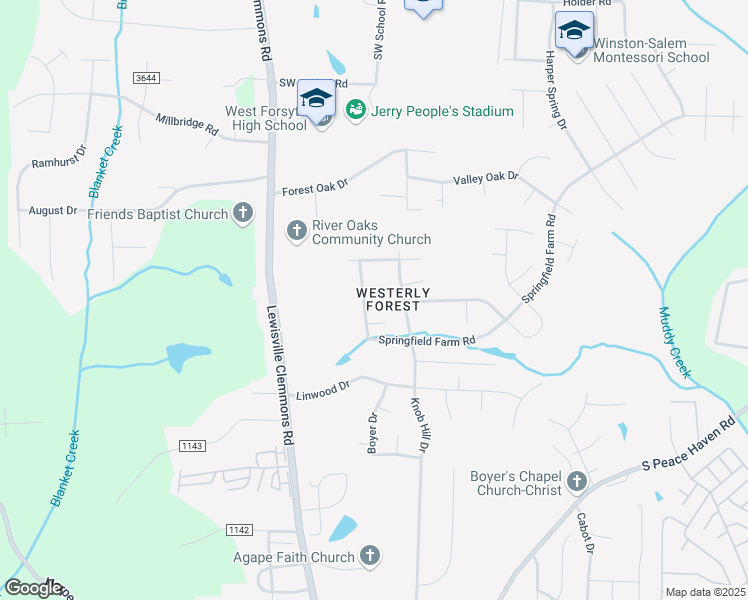 map of restaurants, bars, coffee shops, grocery stores, and more near 2537 Brook Stone Drive in Clemmons