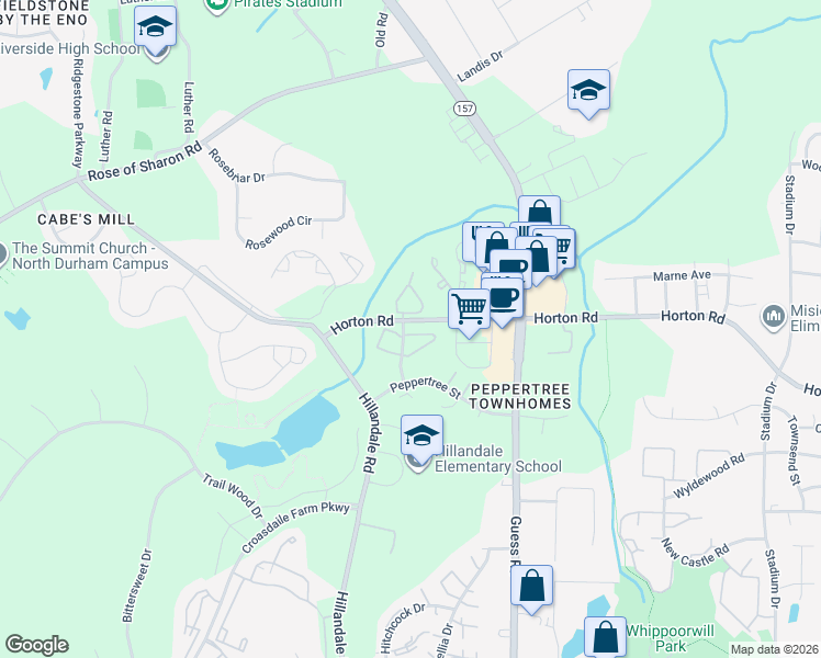 map of restaurants, bars, coffee shops, grocery stores, and more near 11 Weather Hill Circle in Durham