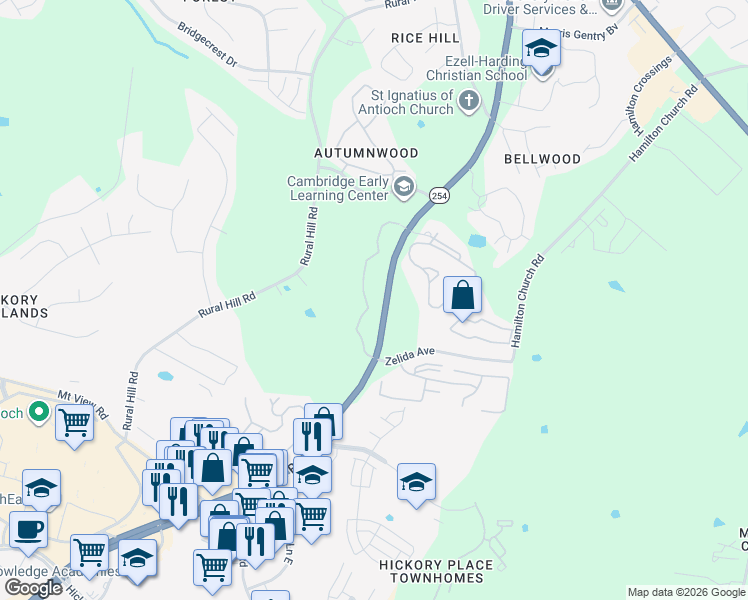 map of restaurants, bars, coffee shops, grocery stores, and more near 727 Bell Road in Nashville
