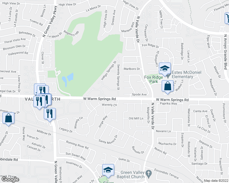 map of restaurants, bars, coffee shops, grocery stores, and more near 2050 West Warm Springs Road in Henderson