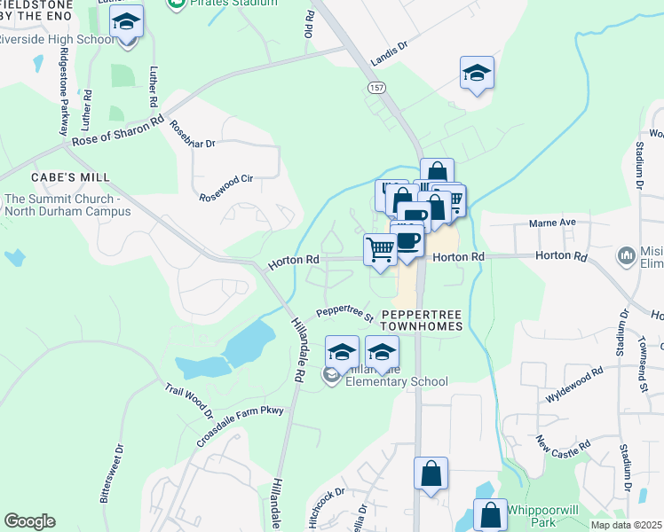 map of restaurants, bars, coffee shops, grocery stores, and more near 18 Weather Hill Circle in Durham
