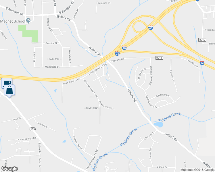 map of restaurants, bars, coffee shops, grocery stores, and more near 1502 Oakshire Court in Winston-Salem