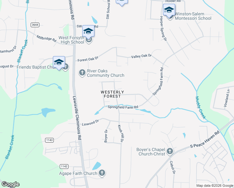 map of restaurants, bars, coffee shops, grocery stores, and more near 6685 Springfield Village Lane in Clemmons