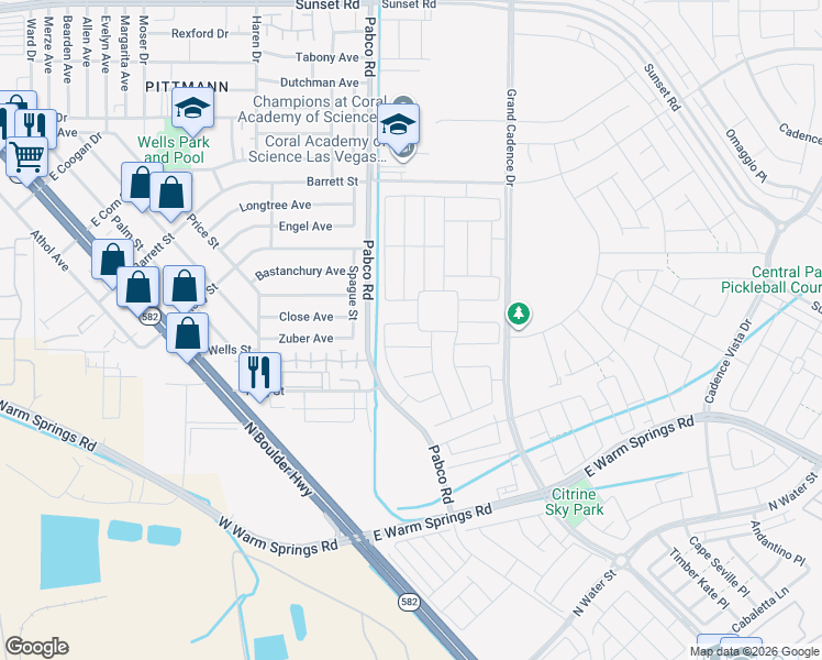 map of restaurants, bars, coffee shops, grocery stores, and more near 133 Harper Crest Avenue in Henderson