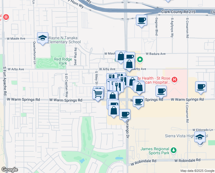map of restaurants, bars, coffee shops, grocery stores, and more near 7143 South Durango Drive in Las Vegas