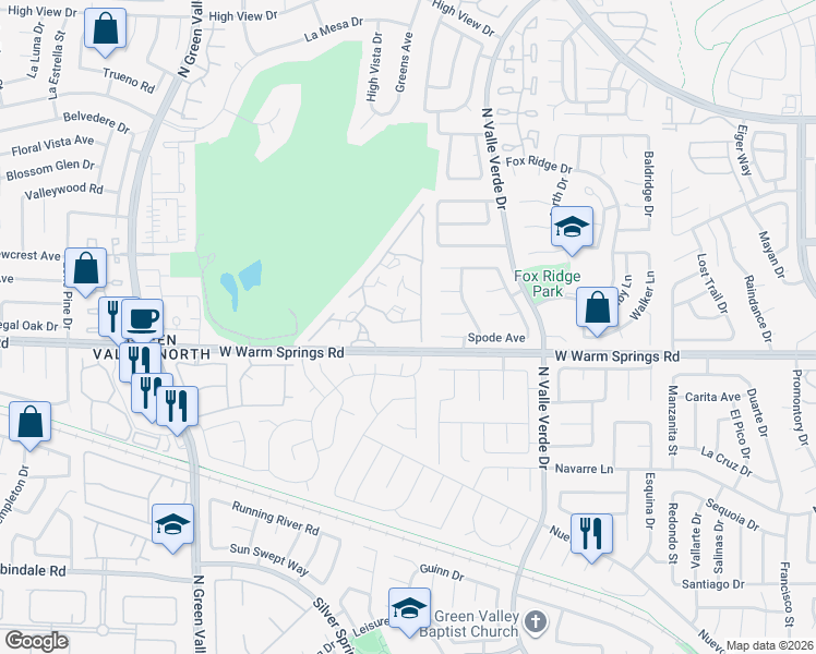 map of restaurants, bars, coffee shops, grocery stores, and more near 2050 West Warm Springs Road in Henderson