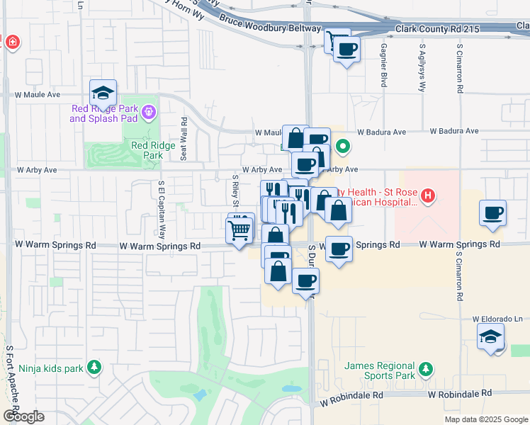 map of restaurants, bars, coffee shops, grocery stores, and more near 8751 Promised Land Avenue in Las Vegas