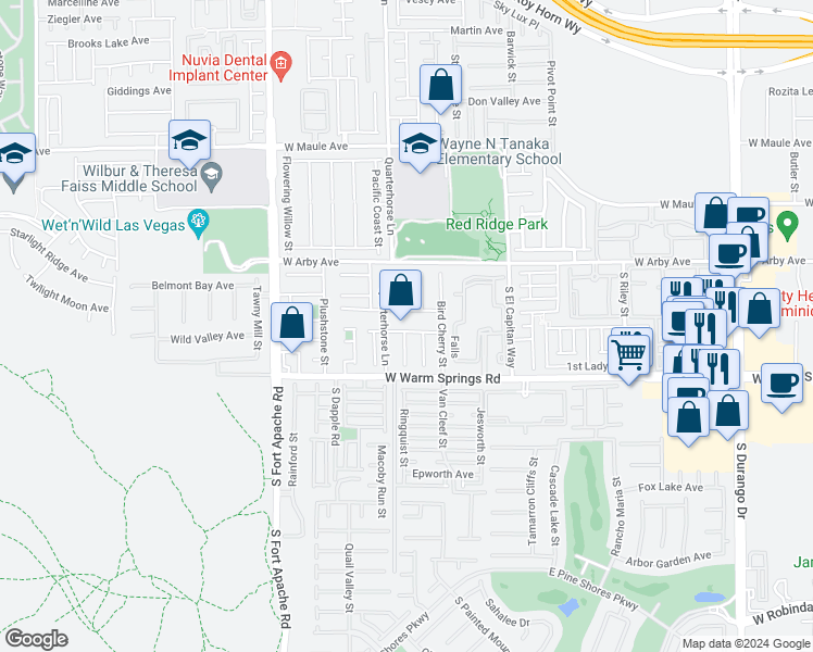 map of restaurants, bars, coffee shops, grocery stores, and more near 9174 Red Currant Avenue in Las Vegas