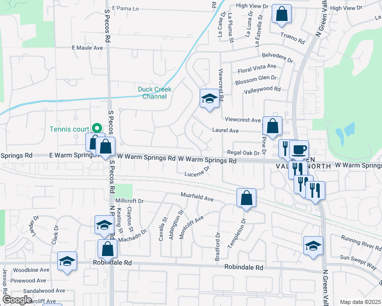 map of restaurants, bars, coffee shops, grocery stores, and more near 5 Quail Run Road in Henderson