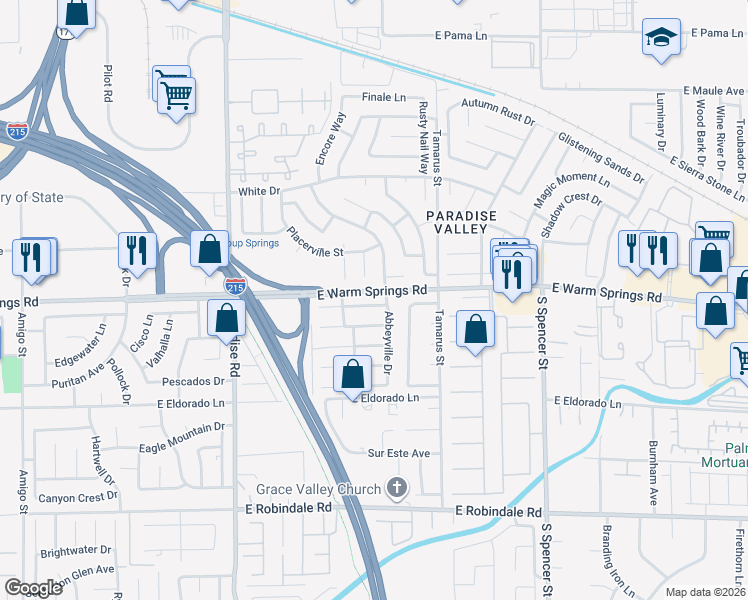 map of restaurants, bars, coffee shops, grocery stores, and more near 1252 Little Sidnee Drive in Las Vegas