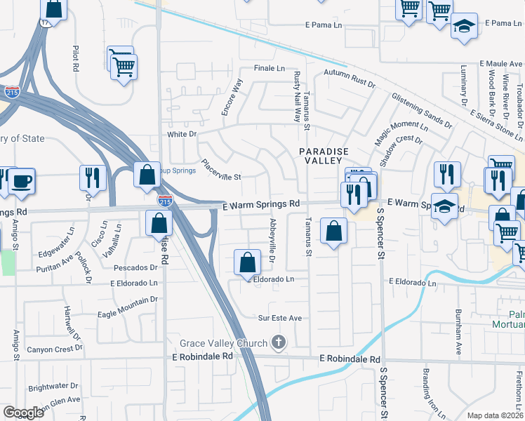 map of restaurants, bars, coffee shops, grocery stores, and more near 1252 Little Sidnee Drive in Las Vegas