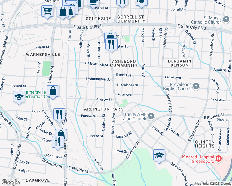 map of restaurants, bars, coffee shops, grocery stores, and more near 1011 Martin Luther King Junior Drive in Greensboro