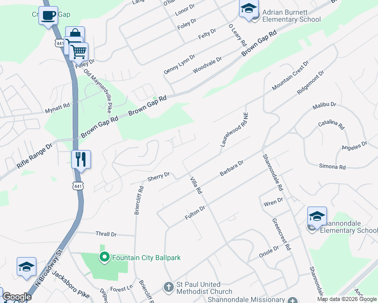 map of restaurants, bars, coffee shops, grocery stores, and more near 6009 Villa Road in Knoxville