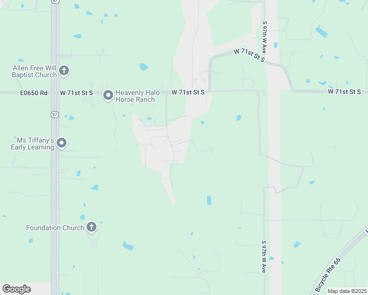 map of restaurants, bars, coffee shops, grocery stores, and more near 7381 Cottonwood Road in Sapulpa