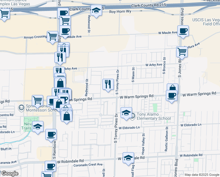 map of restaurants, bars, coffee shops, grocery stores, and more near 6540 Mocha Brown Court in Las Vegas