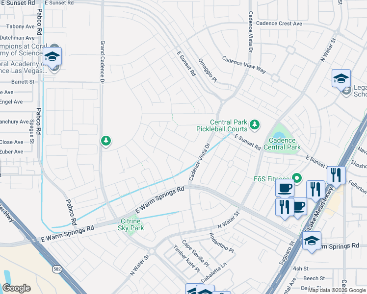 map of restaurants, bars, coffee shops, grocery stores, and more near 124 Mosso Niente Street in Henderson