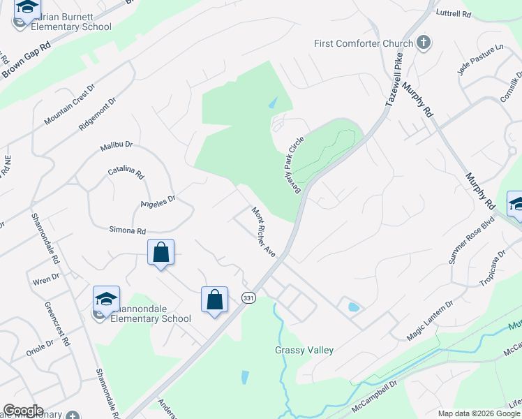 map of restaurants, bars, coffee shops, grocery stores, and more near 6116 Mont Richer Avenue in Knoxville