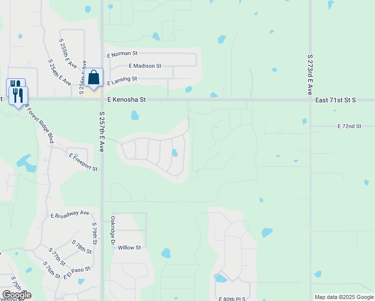 map of restaurants, bars, coffee shops, grocery stores, and more near 409 N 85th Street in Broken Arrow