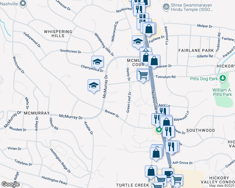 map of restaurants, bars, coffee shops, grocery stores, and more near 5125 Manorwood Court in Nashville