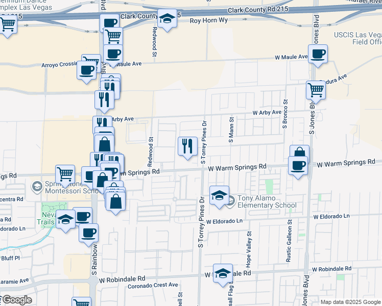 map of restaurants, bars, coffee shops, grocery stores, and more near 6540 Mocha Brown Court in Las Vegas