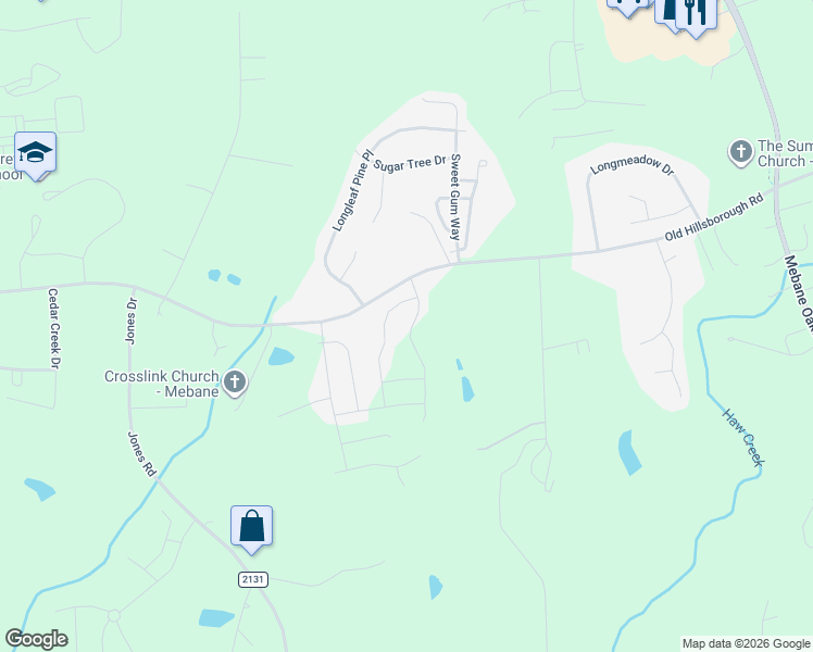 map of restaurants, bars, coffee shops, grocery stores, and more near 1245 Newton Drive in Mebane