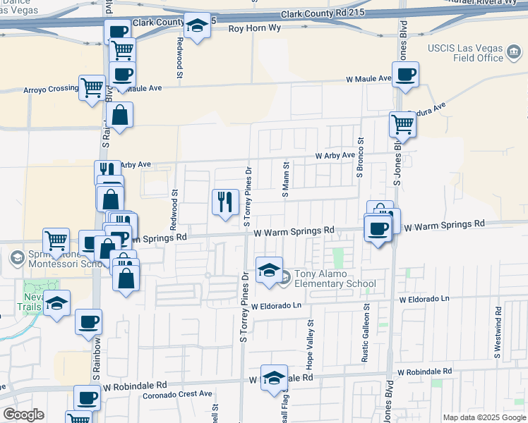 map of restaurants, bars, coffee shops, grocery stores, and more near 6408 Tamber Bay Road in Las Vegas