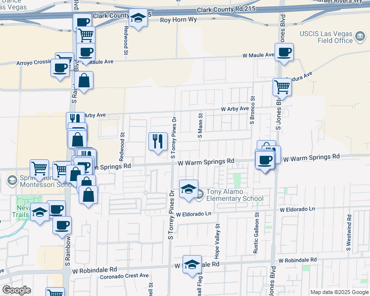 map of restaurants, bars, coffee shops, grocery stores, and more near 6408 Tamber Bay Road in Las Vegas