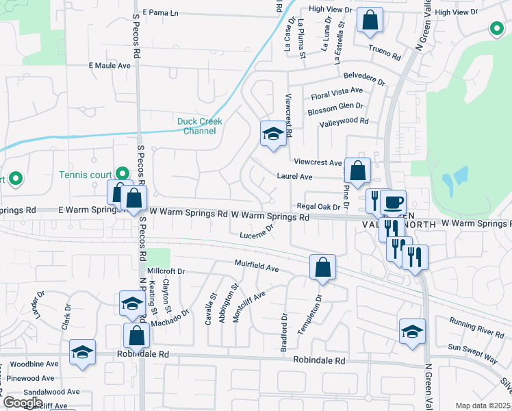 map of restaurants, bars, coffee shops, grocery stores, and more near 1 Quail Run Road in Henderson