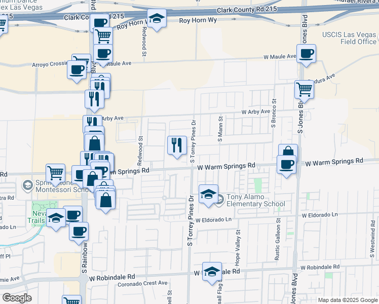 map of restaurants, bars, coffee shops, grocery stores, and more near 6523 Mocha Brown Court in Las Vegas