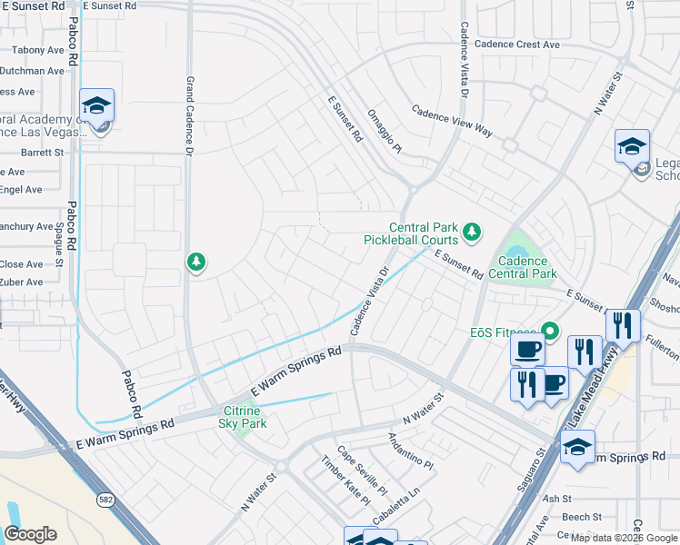 map of restaurants, bars, coffee shops, grocery stores, and more near 124 Mosso Niente Street in Henderson