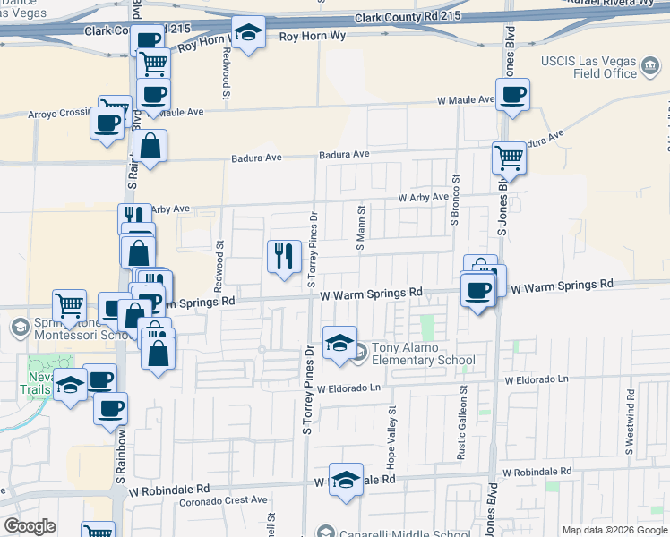 map of restaurants, bars, coffee shops, grocery stores, and more near 7277 Mer Soliel Court in Las Vegas