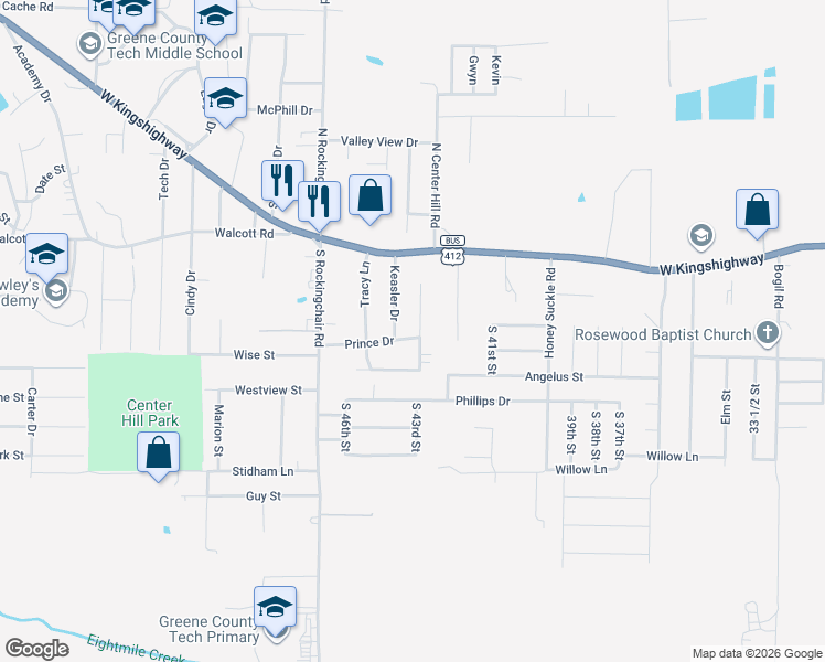 map of restaurants, bars, coffee shops, grocery stores, and more near 4401 Prince Drive in Paragould