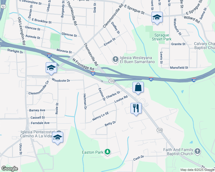 map of restaurants, bars, coffee shops, grocery stores, and more near 1113 Leona Street in Winston-Salem