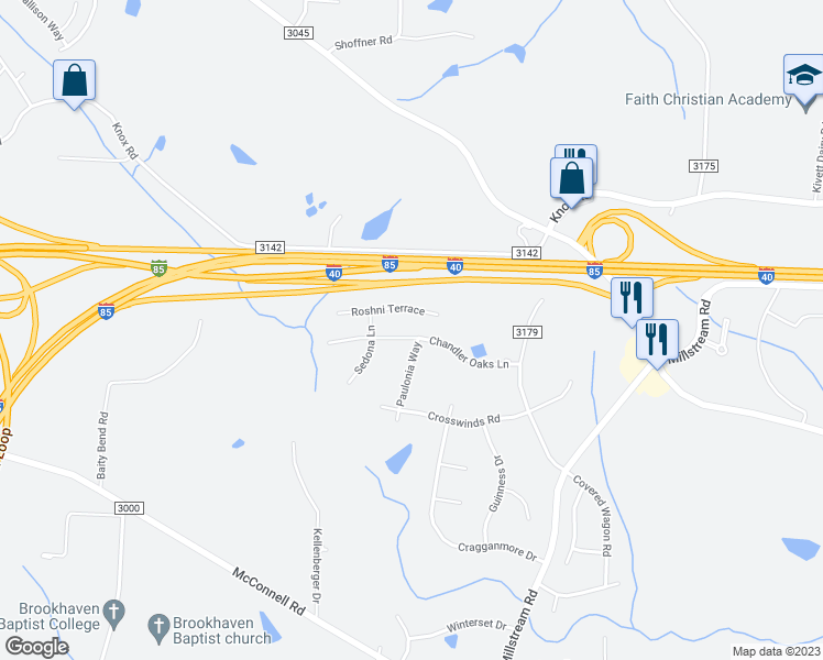 map of restaurants, bars, coffee shops, grocery stores, and more near 5313 Chandler Oaks Lane in McLeansville
