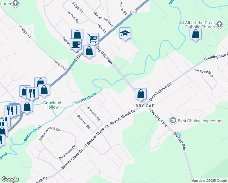 map of restaurants, bars, coffee shops, grocery stores, and more near 1731 Dry Gap Pike in Knoxville