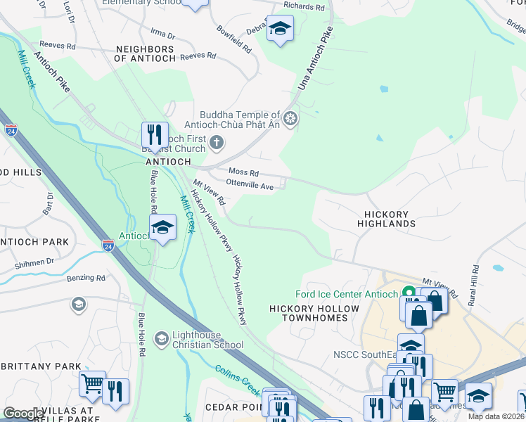 map of restaurants, bars, coffee shops, grocery stores, and more near 5065 Mount View Road in Nashville