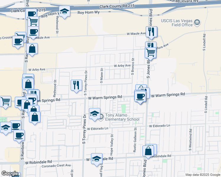 map of restaurants, bars, coffee shops, grocery stores, and more near 7243 Shannon Ridge Court in Las Vegas