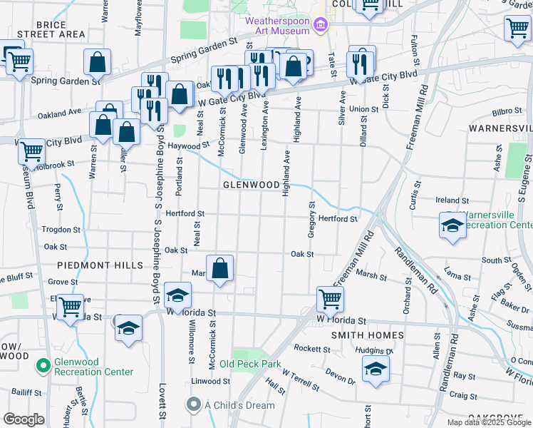 map of restaurants, bars, coffee shops, grocery stores, and more near 1017 Lexington Avenue in Greensboro