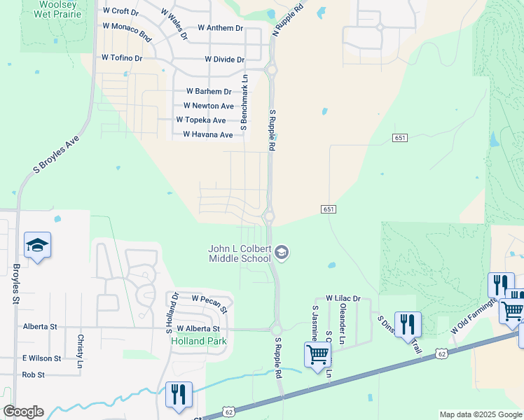 map of restaurants, bars, coffee shops, grocery stores, and more near 370 S Dinsmore Trail in Fayetteville