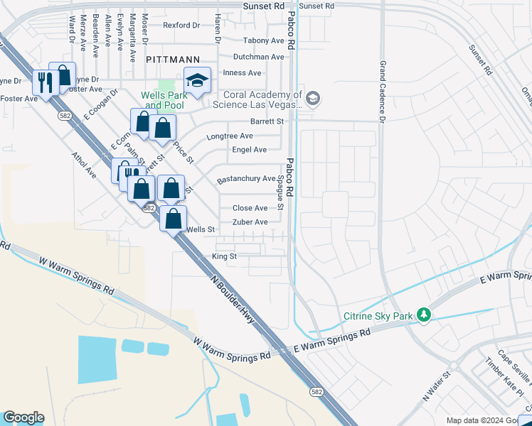map of restaurants, bars, coffee shops, grocery stores, and more near 544 Close Avenue in Henderson