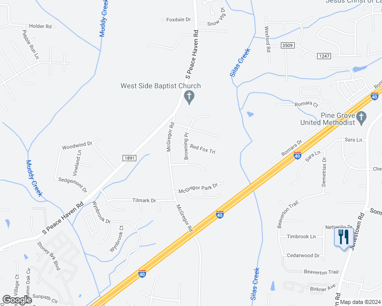 map of restaurants, bars, coffee shops, grocery stores, and more near 631 Browning Place in Winston-Salem