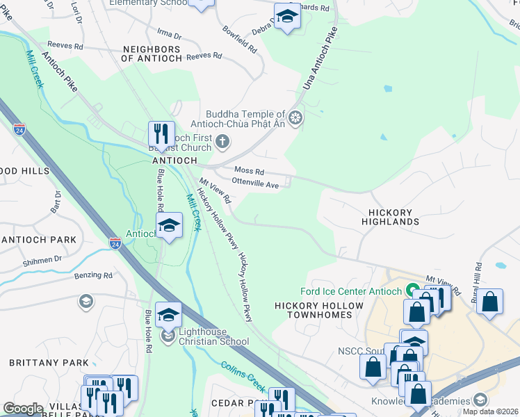 map of restaurants, bars, coffee shops, grocery stores, and more near 5065 Mount View Road in Nashville