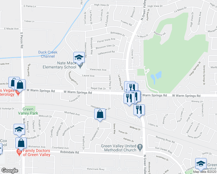 map of restaurants, bars, coffee shops, grocery stores, and more near 3128 Regal Oak Drive in Henderson