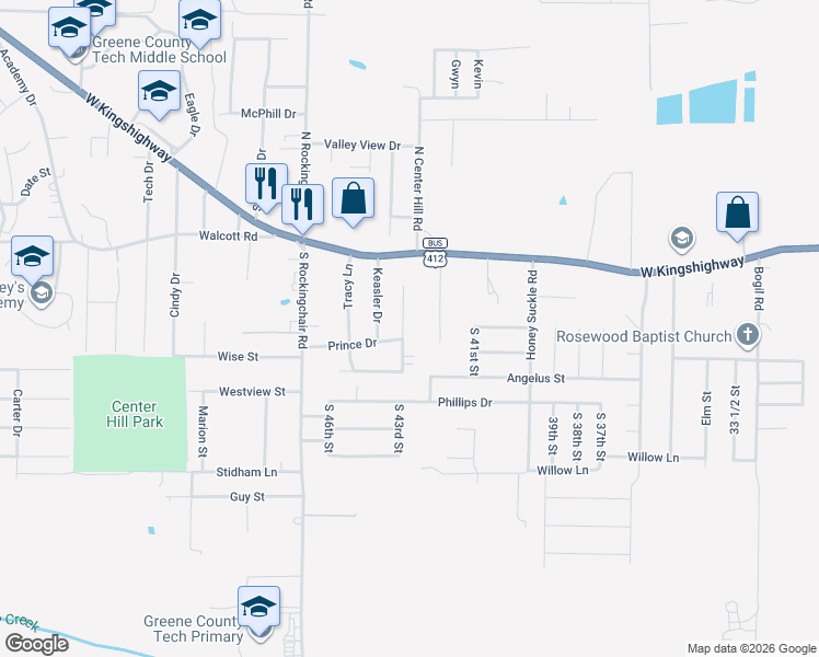 map of restaurants, bars, coffee shops, grocery stores, and more near 4401 Prince Drive in Paragould