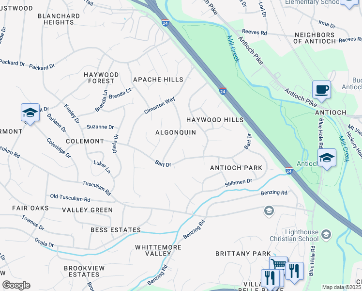 map of restaurants, bars, coffee shops, grocery stores, and more near 105 Tasmen Court in Nashville