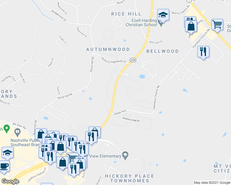 map of restaurants, bars, coffee shops, grocery stores, and more near 700 Bell Road in Nashville