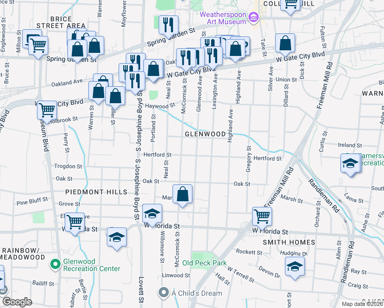 map of restaurants, bars, coffee shops, grocery stores, and more near in Greensboro