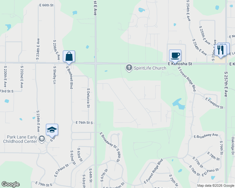 map of restaurants, bars, coffee shops, grocery stores, and more near 7313 South Gafford Boulevard in Broken Arrow