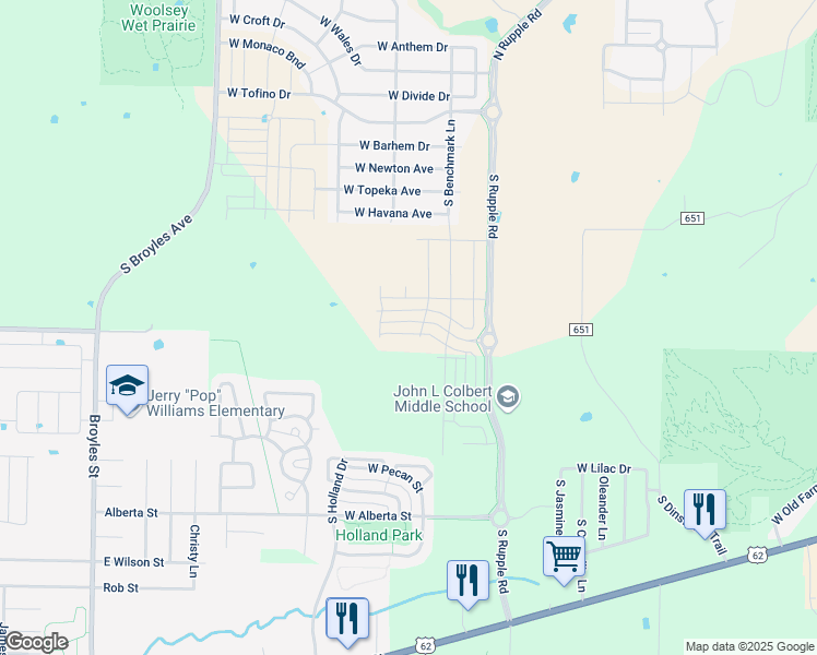 map of restaurants, bars, coffee shops, grocery stores, and more near 4334 West Cottage Street in Fayetteville